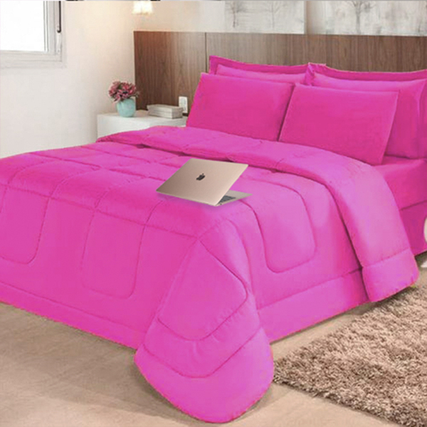 Kit Cobre Leito Casal Queen + Jogo De Lençol 5 Peças Aconcheg