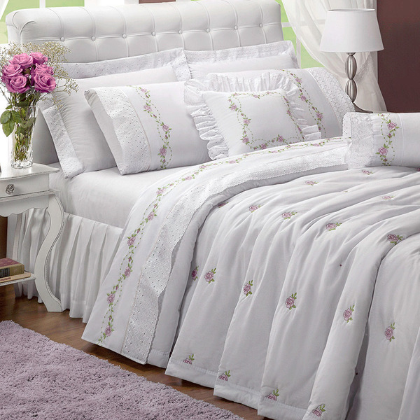 Kit Cobre Leito Casal Queen Holambra 06 Peças Tecido Percal 2