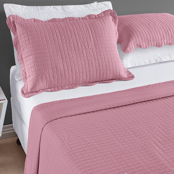 Kit Cobre Leito Colcha Alba Solteiro Square Microfibra Dupla