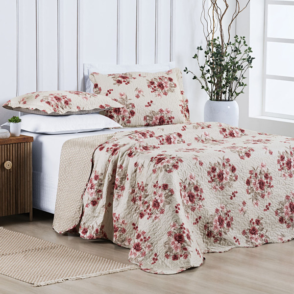 Kit Cobre Leito Colcha Allegra Casal Padrão Dupla Face 3 Peça