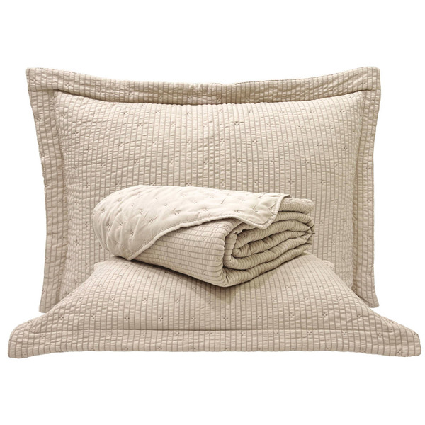 Kit Cobre Leito Colcha Anabela Queen Dupla Face Texturizado P