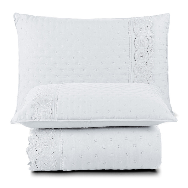 Kit Cobre Leito Colcha Bouclê King Laise Bordada Micropercal