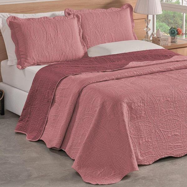 Kit Cobre Leito Colcha Bouti Lisa Dupla Face Casal Vinho
