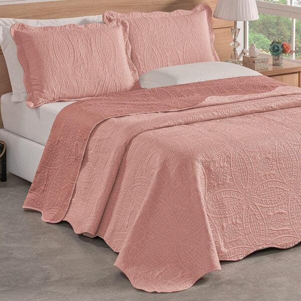Kit Cobre Leito Colcha Bouti Lisa Dupla Face King Rosê