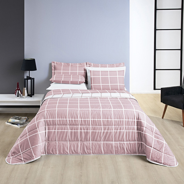 Kit Cobre Leito Colcha Brooklyn Casal Quadriculado Microperca