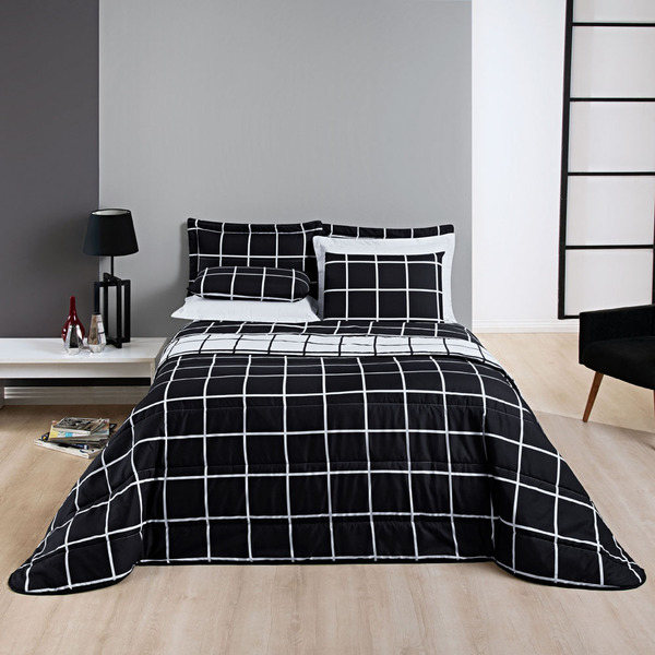 Kit Cobre Leito Colcha Brooklyn King Quadriculado Micropercal