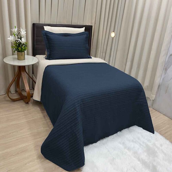 Kit Cobre Leito Colcha Celeste Solteiro 02 Peças Dupla Face M