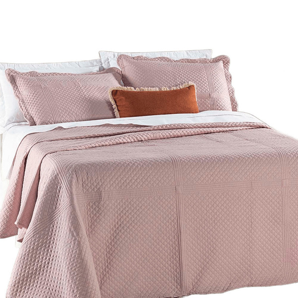 Kit Cobre Leito Colcha Clean King Dupla Face - Rosa - 100% Po