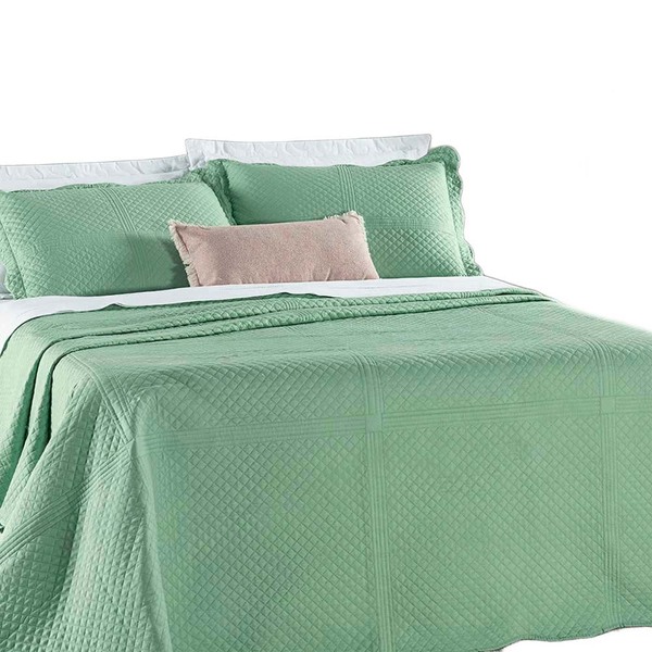 Kit Cobre Leito Colcha Clean King Dupla Face - Verde - 100% P