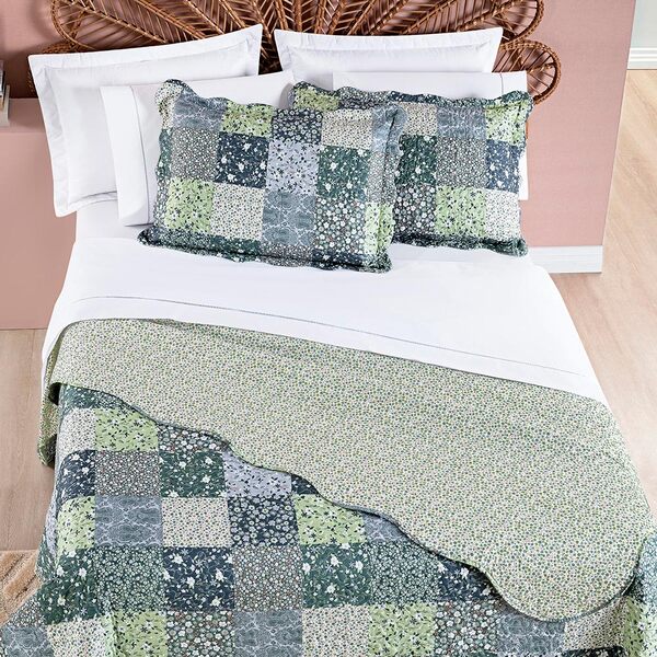 Kit Cobre Leito Colcha Colby Casal Padrão Micropercal 200 Fio