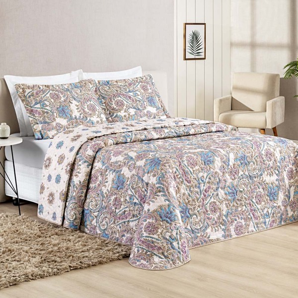 Kit Cobre Leito Colcha Dallas Casal Padrão Dupla Face Estampa