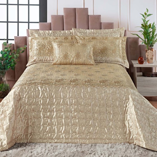 Kit Cobre Leito Colcha Dylan Queen Cetim Charmousse C/ Tule B