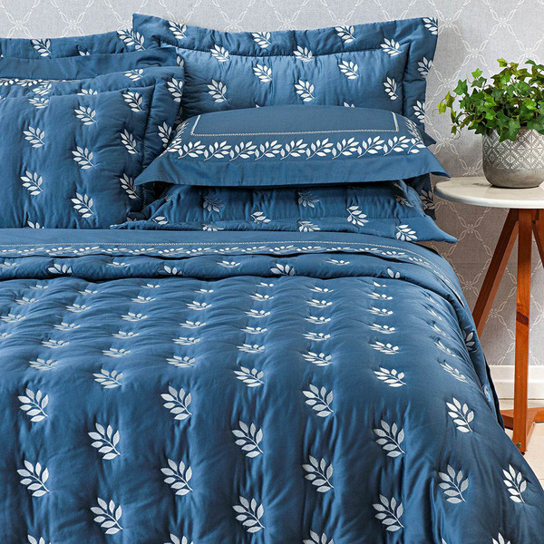 Kit Cobre Leito Colcha Garland Super King 100% Algodão 400 Fi