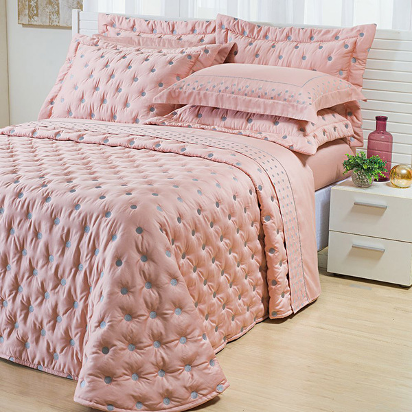 Kit Cobre Leito Colcha Garland Super King 100% Algodão 400 Fi