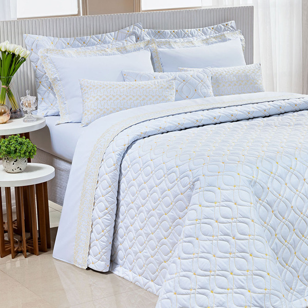 Kit Cobre Leito Colcha Leito Sevilha Super King Bordado 200 F