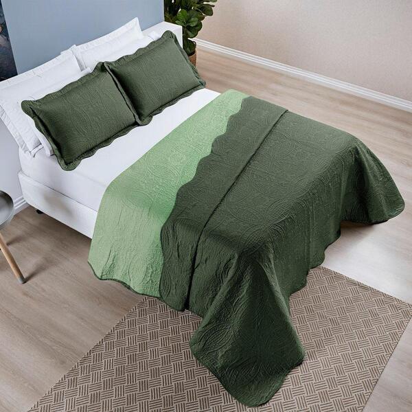 Kit Cobre Leito Colcha Lisa Dupla Face King 3 Peças Verde