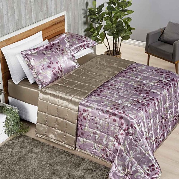 Kit Cobre Leito Colcha Lotus Padrão 03 Peças Dupla Face Cetim