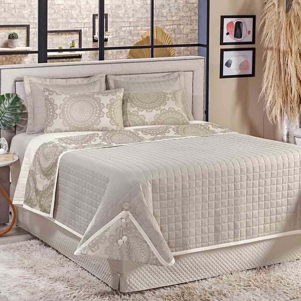 Kit Cobre Leito Colcha Luna Queen 07 Peças Dupla Face Micrope