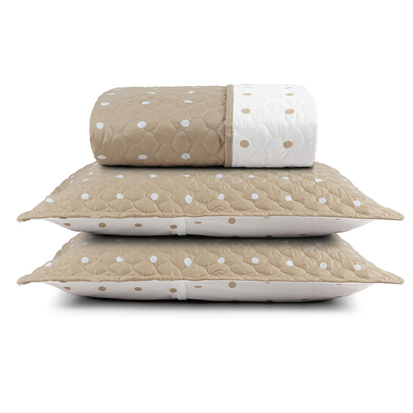 Kit Cobre Leito Colcha Meggy Poá King Dupla Face Micropercal