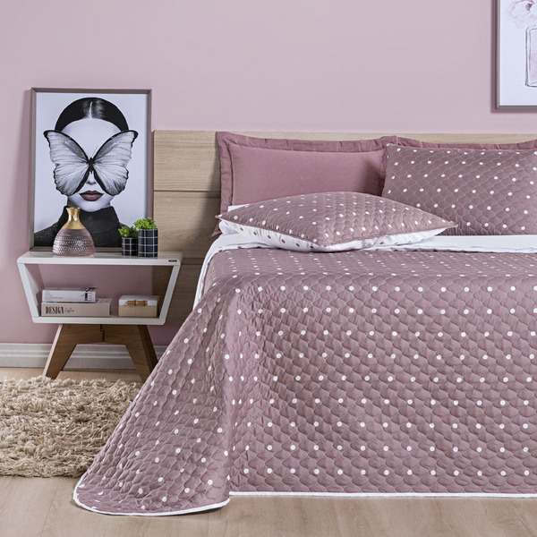 Kit Cobre Leito Colcha Meggy Poá Solteiro Dupla Face Microper