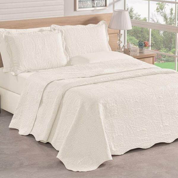 Kit Cobre Leito Colcha Queen 3 Peças Branco