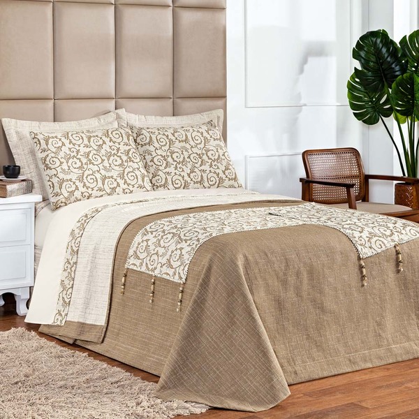 Kit Cobre Leito Colcha Rustique Super King Jacquard Dupla Fac