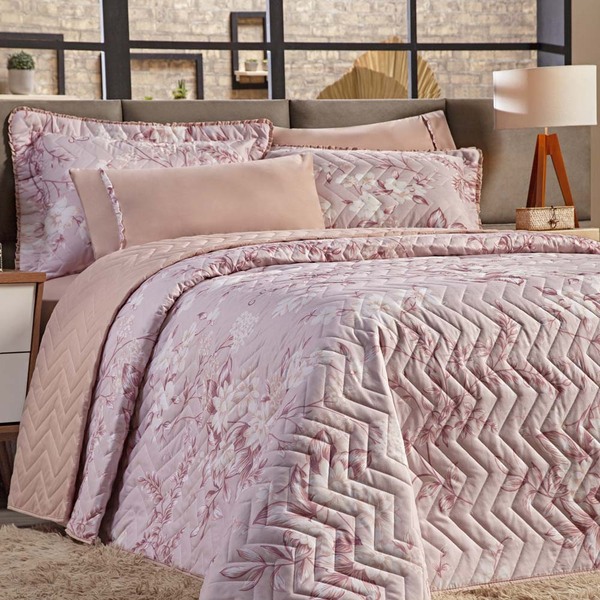 Kit Cobre Leito Colcha Scarllet Queen Dupla Face Micropercal