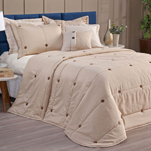 Kit Cobre Leito Colcha Splendore Queen 07 Peças Bordado Botão