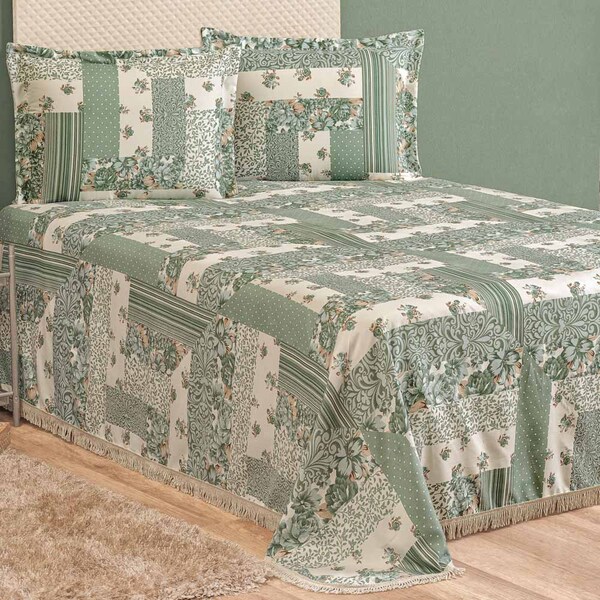 Kit Cobre Leito Colcha Stella Casal Tecido Sarja Estampado Co