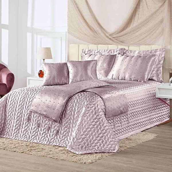 Kit Cobre Leito Colcha Vivian Queen 10 Peças Cetim Amassado P