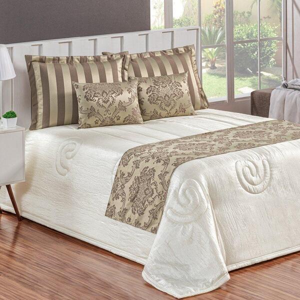 Kit Cobre Leito Com Xale E Almofadas King08 Peças Cáqui