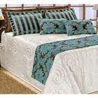 Kit Cobre Leito Com Xale E Almofadas Queen08 Peças Turquesa