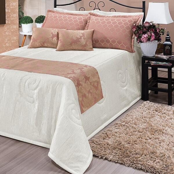 Kit Cobre Leito Com Xale E Almofadas Queen10 Peças Rose