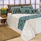 Kit Cobre Leito Com Xale E Almofadas Queen10 Peças Turquesa