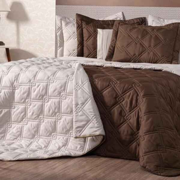 Kit Cobre Leito Diamante King 3 Peças Dupla Face Tabaco