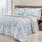 Kit Cobre Leito Estampado Queen Floral Bege 200 Fios 100% Alg