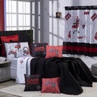 Kit Cobre Leito Game Streamer Vermelho Dupla Face C/ Almofada