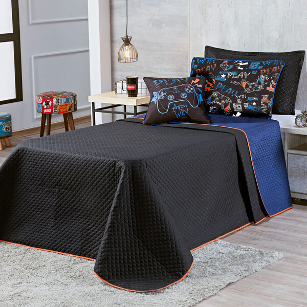 Kit Cobre Leito Game Win Dupla Face C/ Almofada Casal Padrão