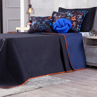 Kit Cobre Leito Game Win Preto/marinho Dupla Face C/ Almofada