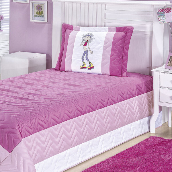 Kit Cobre Leito Infantil Menina Pink Matelado Bordado 2 Peças