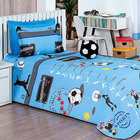 Kit Cobre Leito Infantil Menino Azul Estampado Esporte + Cort