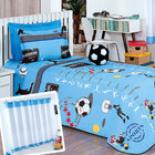 Kit Cobre Leito Infantil Menino Azul Estampado Esporte + Cort