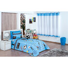 Kit Cobre Leito Infantil Menino Azul Estampado Esporte + Cort
