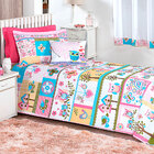 Kit Cobre Leito Infantil Solteiro Menina Estampado Coruja + C
