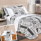 Kit Cobre Leito Jornal King Estampado Dupla Face + Jogo De Le