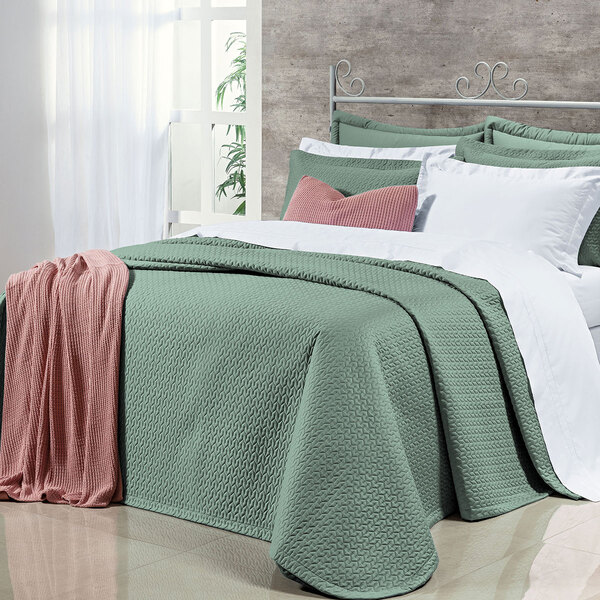 Kit Cobre Leito King 400 Fios Egípcio 100% Algodão Verde + Jo