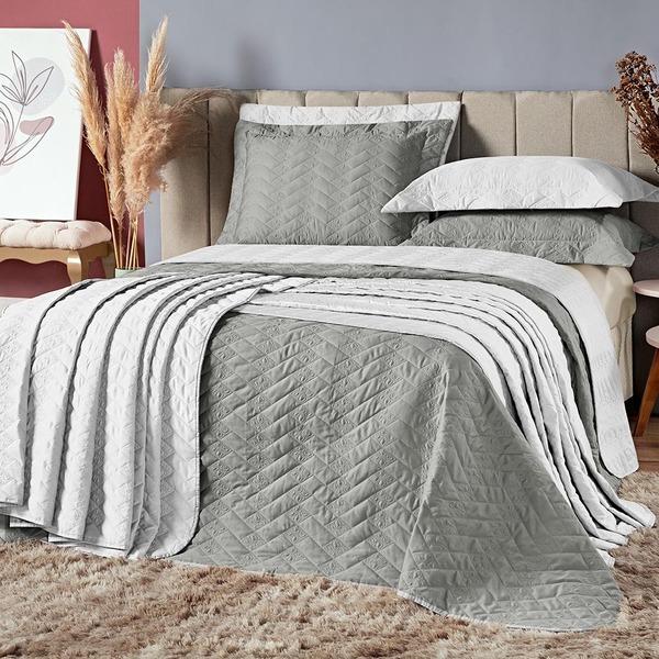 Kit Cobre Leito King Marrakechi Micropercal 03 Peças - Cinza