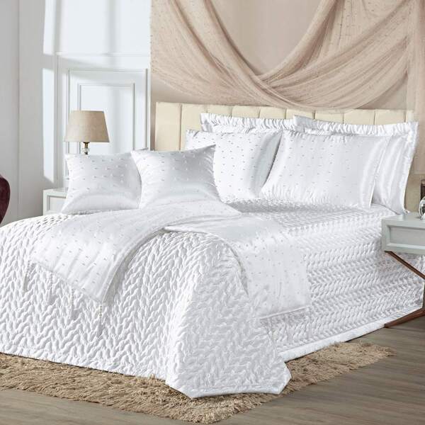 Kit Cobre Leito King Perola Com Almofadas E Xale 10 Peças - B