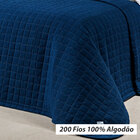 Kit Cobre Leito Liso Solteiro Azul Marinho 200 Fios 100% Algo