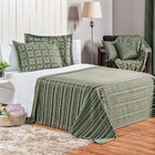 Kit Cobre Leito Listrado King Verde + Jogo De Cama - 7 Peças